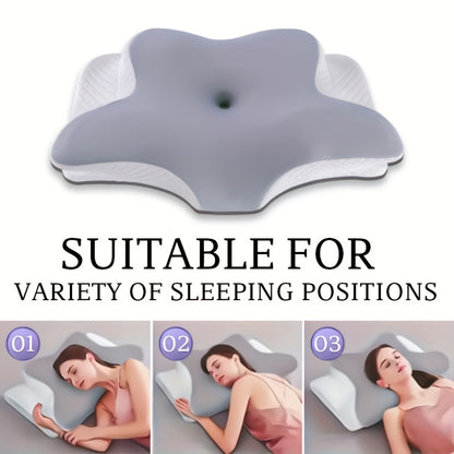 1pc Ergonomic Butterfly-Shaped Pillow - Slow Rebound Cervical Support, Sleep Relaxation Pillow for Back & Side Sleepers, Spine Alignment, Hypoallergenic, Machine Washable Cover, White