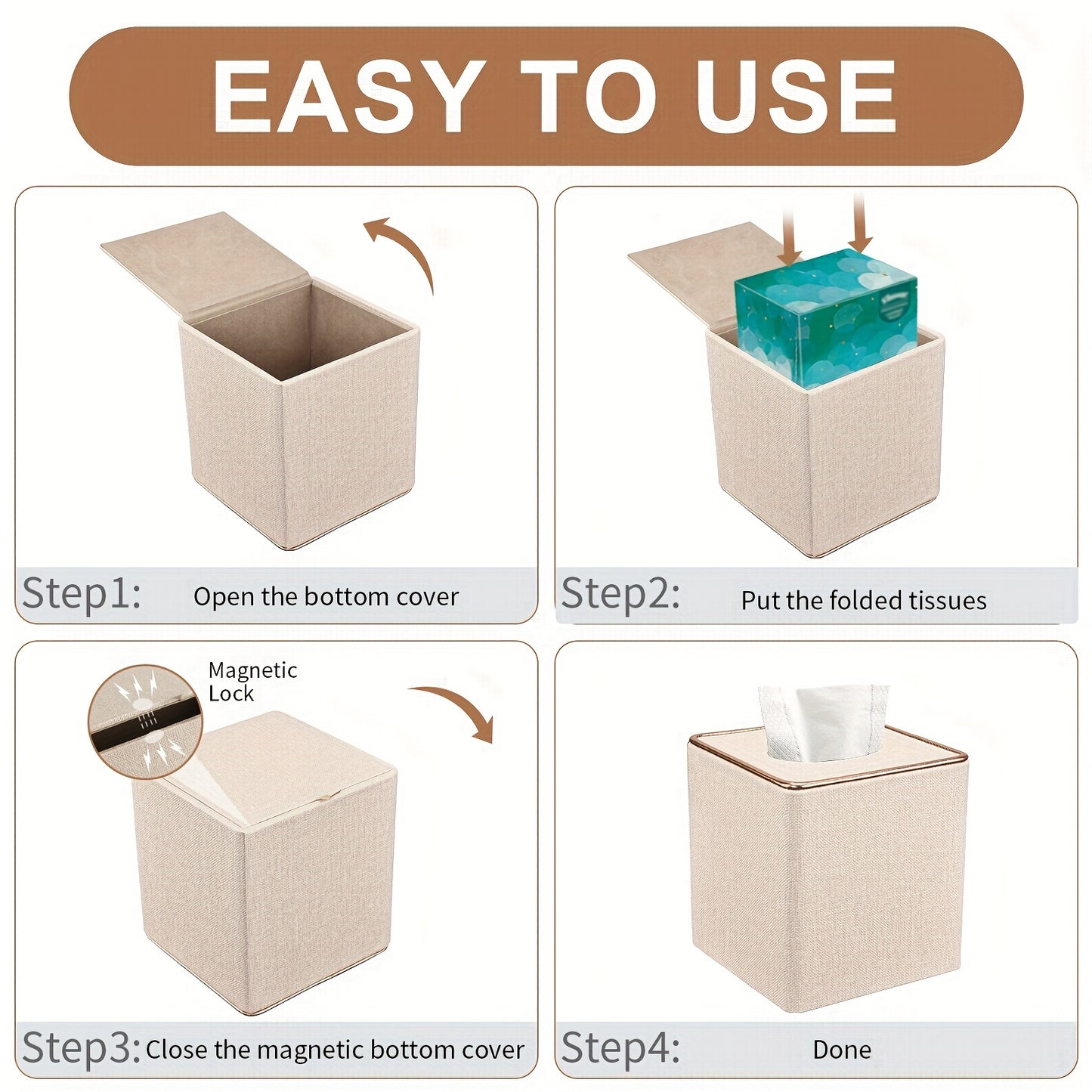 1pc Luxury Golden Edge Square Pearl White Tissue Box Holder - PU Leather Draw Paper Cartridge for Home, Office, and Car - Elegant Design, Easy to Use, and Space-Saving