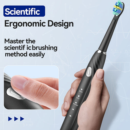 Seago Sonic Electric Toothbrush Kit - Rechargeable, 35,000 VPM, 3 Cleaning Modes, Includes 10 Brush Heads, USB Charging, Ergonomic Design with Travel Case & Stand, Ideal Family Gift, Black