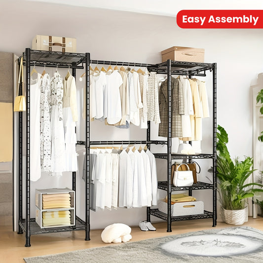 Heavy-Duty Closet Garment Rack, 6-Tier Adjustable Metal Freestanding Wardrobe With Expandable Clothing Storage, 4 Hanging Rods, And Easy Assembly For Bedroom, Laundry Room, Walk-In Closet, Or Retail Display