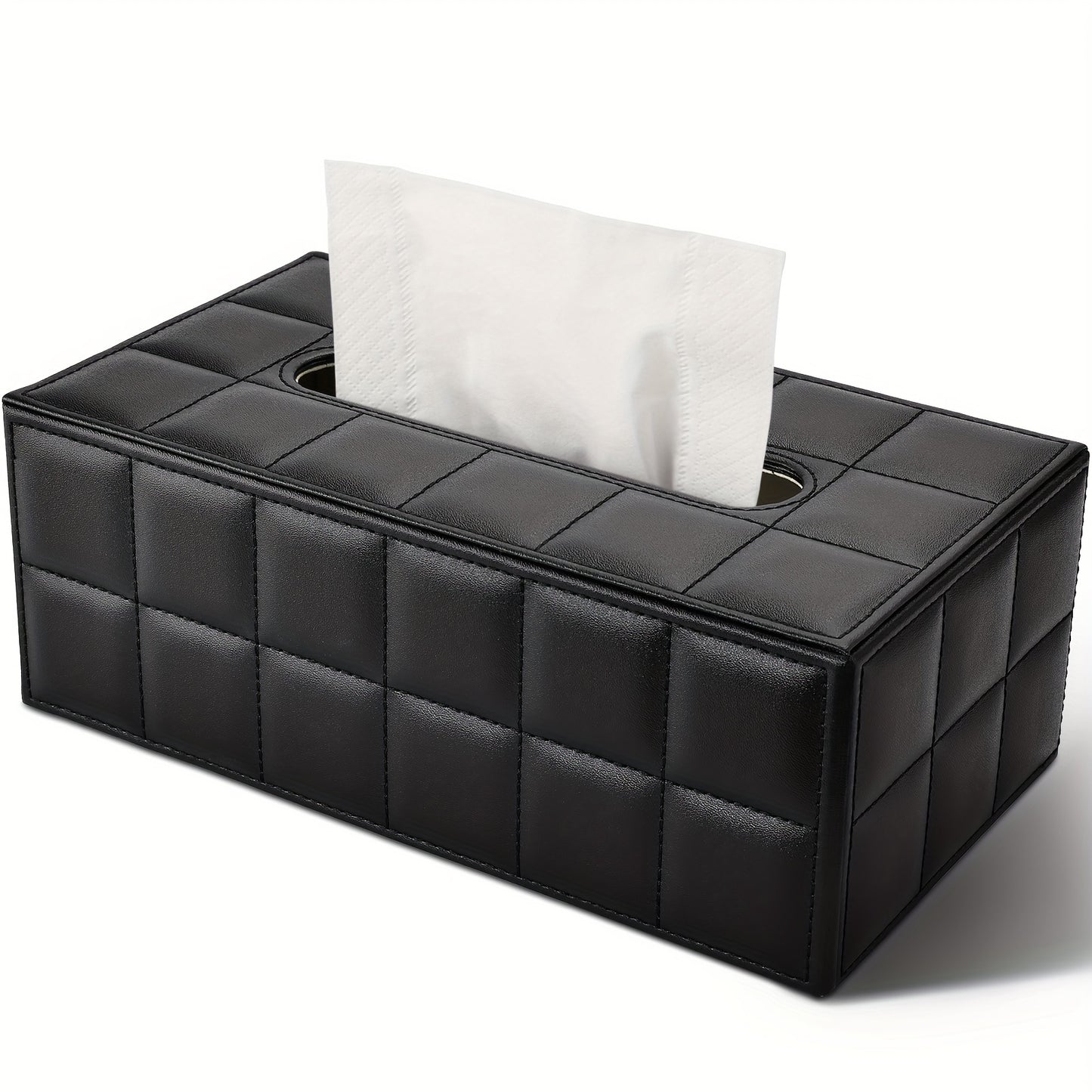 1pc, Tissue Box, Black Grid Rectangular Large Size Tissue Box, Home Daily Use Desktop Tissue Storage Box, Suitable For Bedroom, Living Room And Car, Home Decoration, Kitchen Gadgets, Christmas Decorations