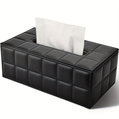 1pc, Tissue Box, Black Grid Rectangular Large Size Tissue Box, Home Daily Use Desktop Tissue Storage Box, Suitable For Bedroom, Living Room And Car, Home Decoration, Kitchen Gadgets, Christmas Decorations