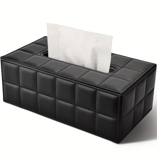 1pc, Tissue Box, Black Grid Rectangular Large Size Tissue Box, Home Daily Use Desktop Tissue Storage Box, Suitable For Bedroom, Living Room And Car, Home Decoration, Kitchen Gadgets, Christmas Decorations