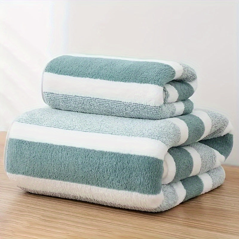 2pcs Luxurious SoftTouch Striped Bath Towel Set - Ultra-Absorbent, Quick-Dry & Gentle on Skin for Ultimate Comfort - Ideal for Home Decor, Beauty Salons & Spa Experience