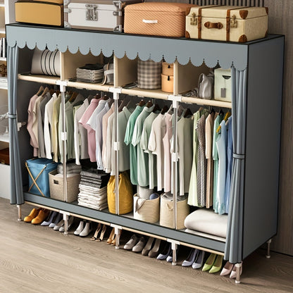 Sturdy Clothes Storage Wardrobe with Steel Frame – Easy Assembly, Durable Design for Home & Rental Use, Spacious Bedroom Organizer with Hanging Rods & Shelves, Perfect for Shirts, Dresses, and Accessories, Portable Closets