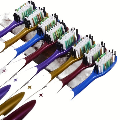 10pcs Multi-Color Adult Hard Bristle Toothbrushes with Large Brush Heads - High-Density Filaments for Effective Smoke & Stain Removal, Individually Wrapped for Hygiene