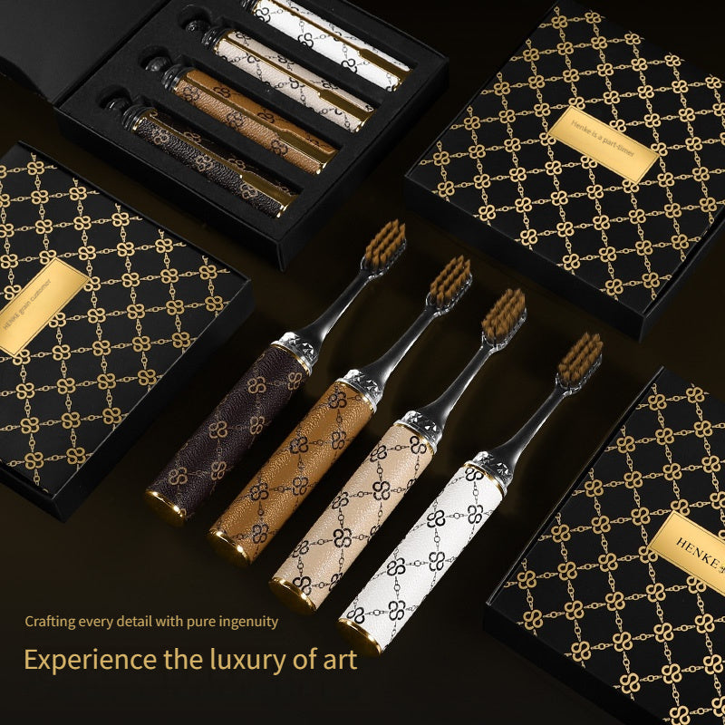 4pcs HENEE Luxury Toothbrushes with Textured Handles, Ultra-Soft & Medium Bristles, Wide Head for Better Oral Care, Portable & High-Quality Design, Ideal for Business Travel, Includes Gift Box
