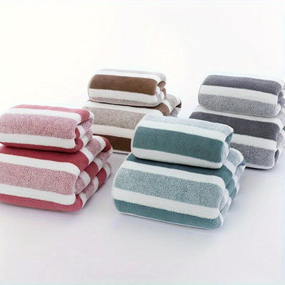 2pcs Striped Luxury Bath Towel Set, Super Soft, Quick Dry, Unscented, Super Absorbent, Gentle on Skin, Fashionable Multi-color Design, for Home and Spa Use, Relaxed-textured-hair, Normal Hair