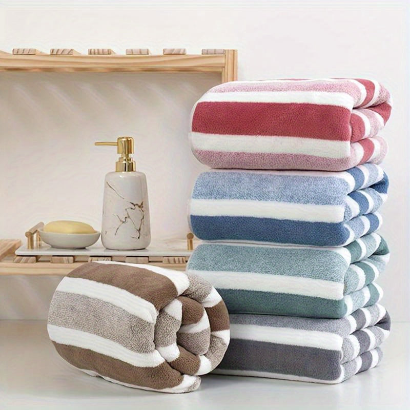 2pcs Striped Luxury Bath Towel Set, Super Soft, Quick Dry, Unscented, Super Absorbent, Gentle on Skin, Fashionable Multi-color Design, for Home and Spa Use, Relaxed-textured-hair, Normal Hair