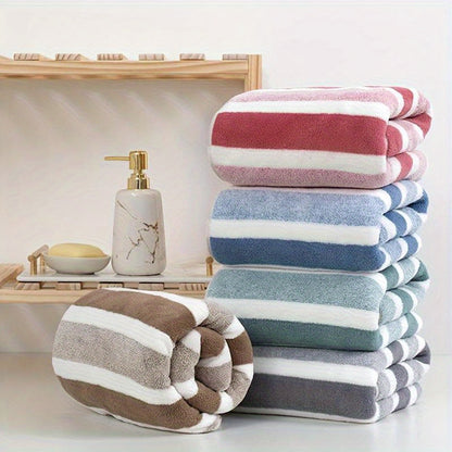 2pcs Striped Luxury Bath Towel Set, Super Soft, Quick Dry, Unscented, Super Absorbent, Gentle on Skin, Fashionable Multi-color Design, for Home and Spa Use, Relaxed-textured-hair, Normal Hair