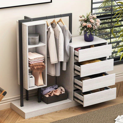 Modern White Wardrobe with 4 Drawers & 3 Shelves – Space-Saving Organizer for Clothes, Shoes & Accessories, MDF+Metal Construction, Easy Assembly, Elegant Design for Any Room, Shoe Organizer | Elegant Storage Solution | Mdf Metal Wardrobe