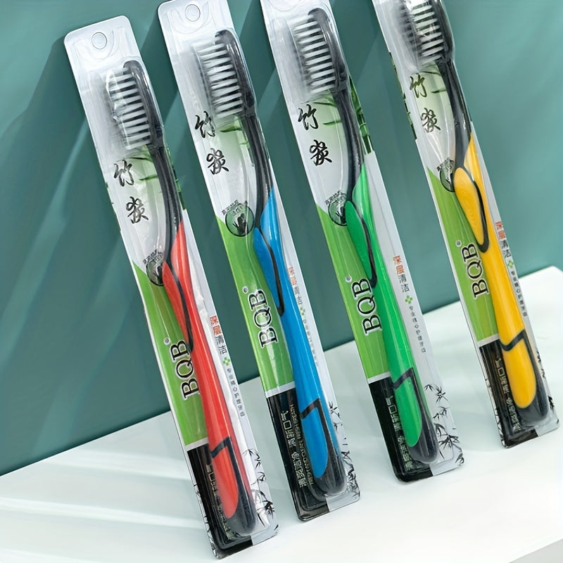 Bamboo Charcoal Toothbrushes, Soft Bristle, Adult Large Head, Firm Bristle, Colorful Ergonomic Handles, Oral Care, With Individual Cases