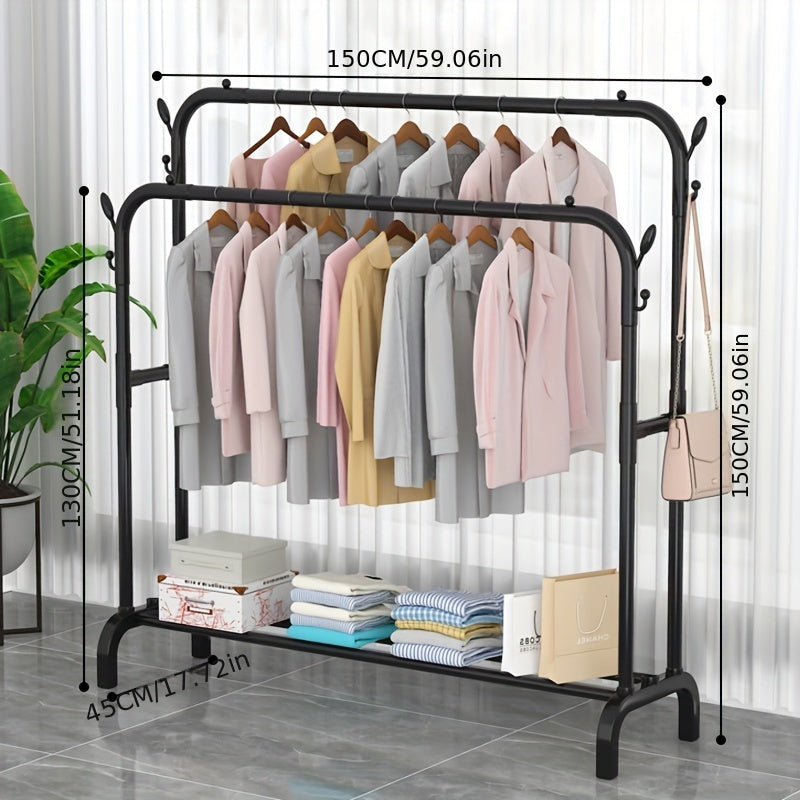 Stainless Steel Closet Organizer 1pc Multifunctional Stainless Steel Clothes Rack - Easy-to-Assemble Wardrobe Organizer with Shoe Storage Shelf, Space-Saving Design