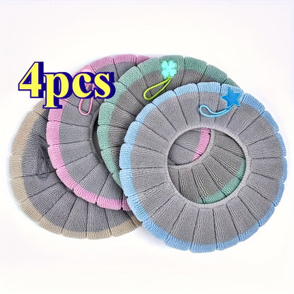 4pcs Soft & Cozy Stretchable Toilet Seat Covers - Plush Gray, Light Blue, Pink & Beige Washable Polyester Pads for All Oval Toilet Seats, Comfortable and Hygienic Bathroom Upgrade